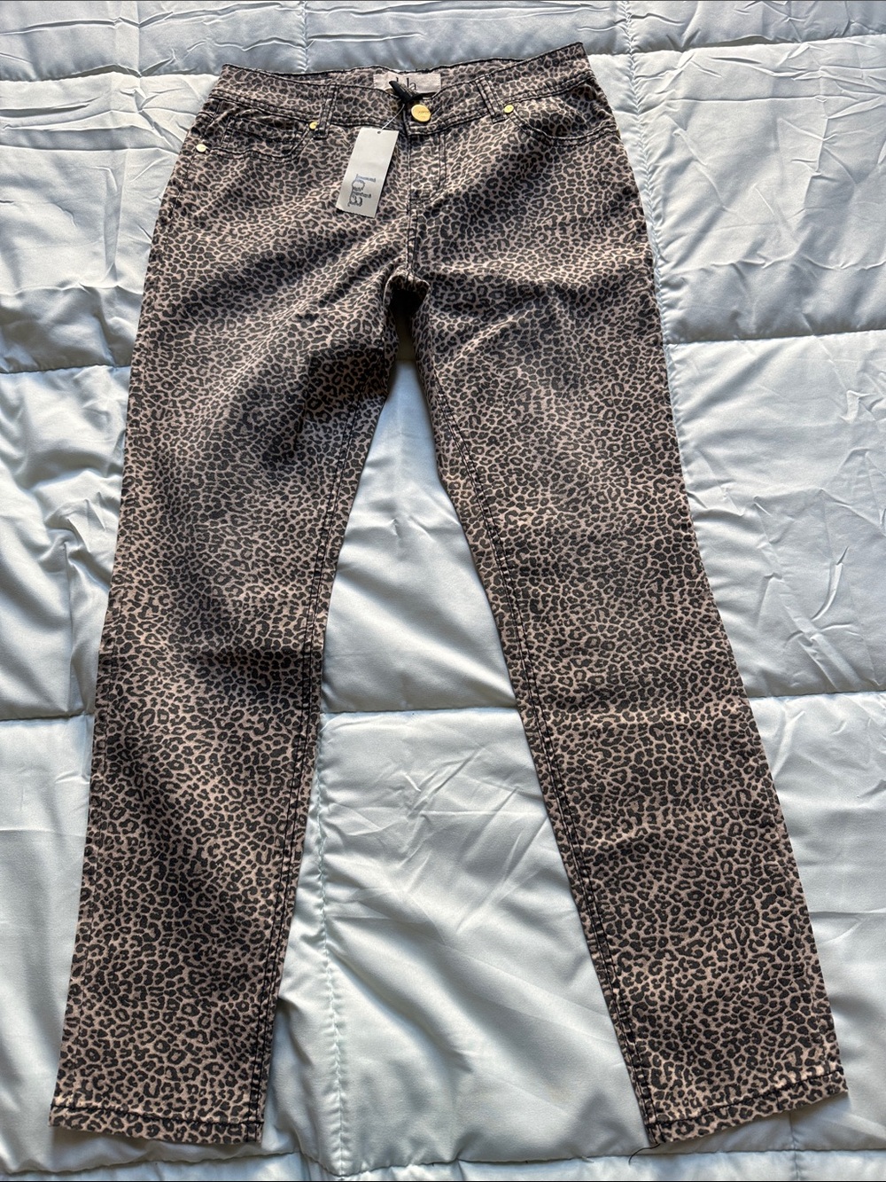 Leopard Print Skinny Jeans - Brown & Black Gold Details NWT